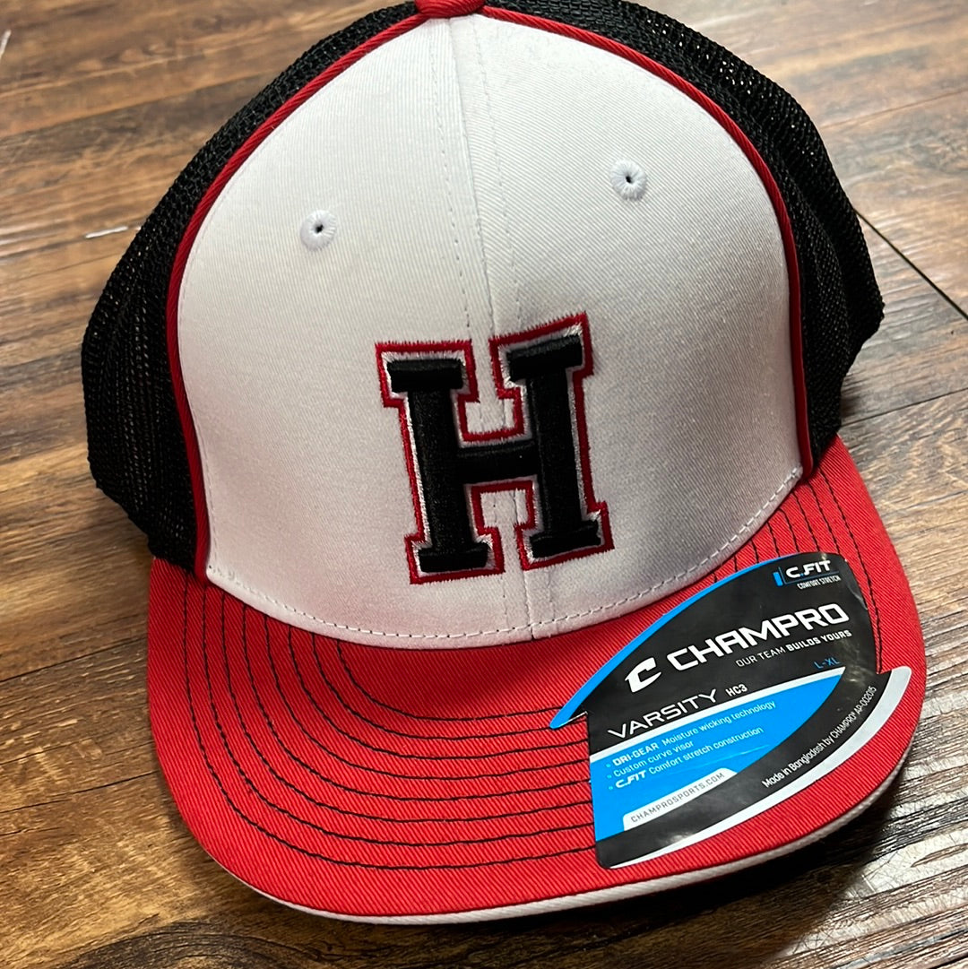 HEATH HAT (CHAMPRO WHITE WITH RED BILL)